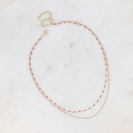 Collier 2 rangs - maille grain de café émaillée et forçat