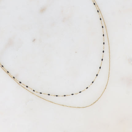 Collier 2 rangs - maille grain de café émaillée et forçat
