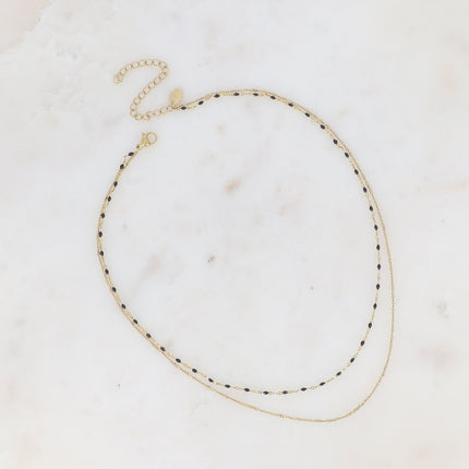 Collier 2 rangs - maille grain de café émaillée et forçat