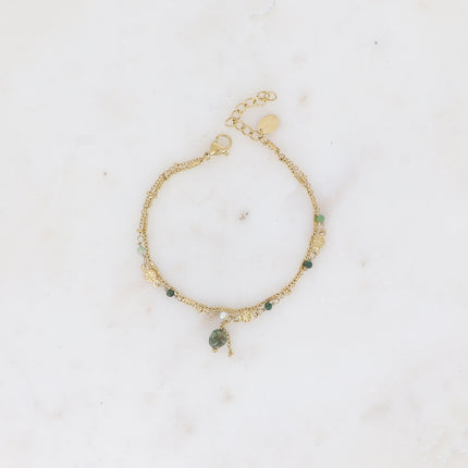 Bracelet 2 rangs - maille forçat alternée, avec boules et pierres naturelles