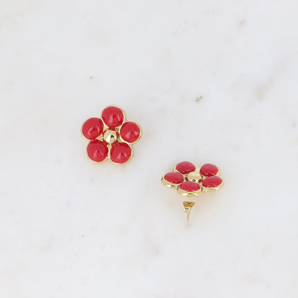 Boucles puces - fleur en émail 22mm