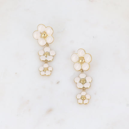 Boucles pendantes - 3 fleurs en émail