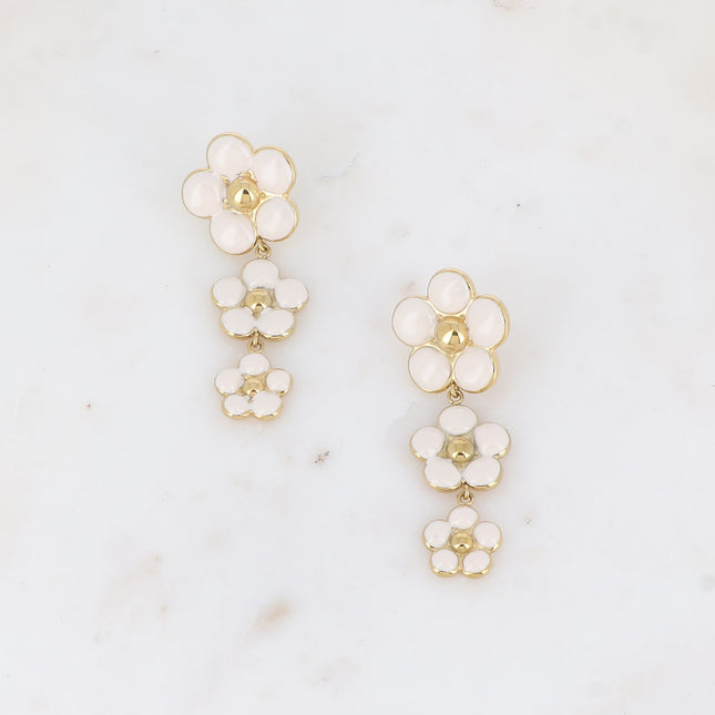 Boucles pendantes - 3 fleurs en émail