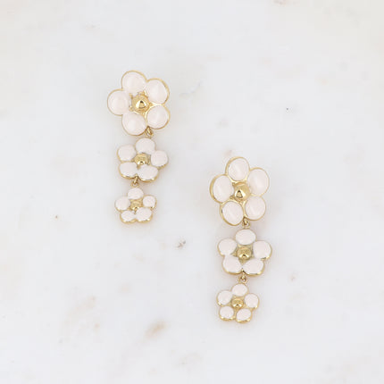 Boucles pendantes - 3 fleurs en émail