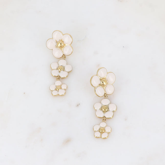 Boucles pendantes - 3 fleurs en émail