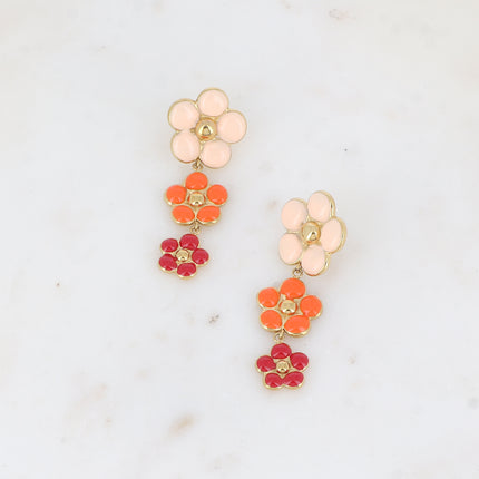 Boucles pendantes - 3 fleurs en émail