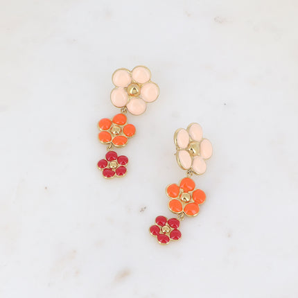 Boucles pendantes - 3 fleurs en émail