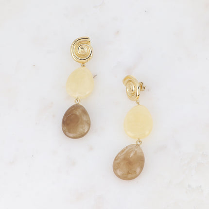 Boucles pendantes - coquillage escargot avec 2 perles gouttes acétates