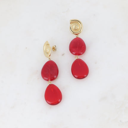 Boucles pendantes - coquillage escargot avec 2 perles gouttes acétates