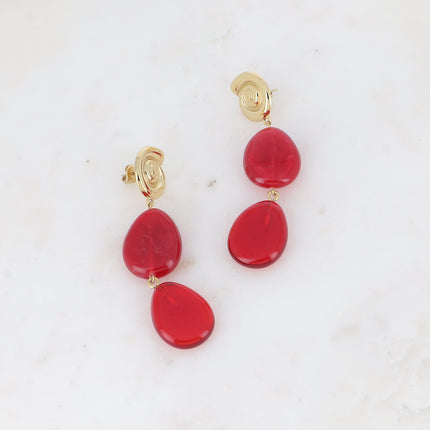 Boucles pendantes - coquillage escargot avec 2 perles gouttes acétates