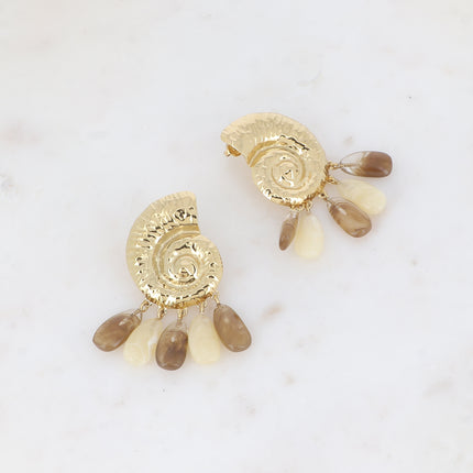 Boucles pendantes Seava - coquillage escargot avec 5 perles gouttes acétates