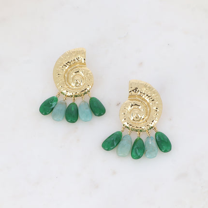 Boucles pendantes Seava - coquillage escargot avec 5 perles gouttes acétates