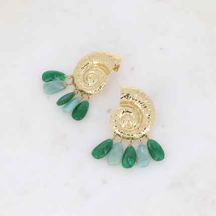 Boucles pendantes Seava - coquillage escargot avec 5 perles gouttes acétates