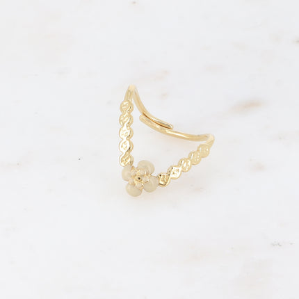 Bague en V - fleur en émail