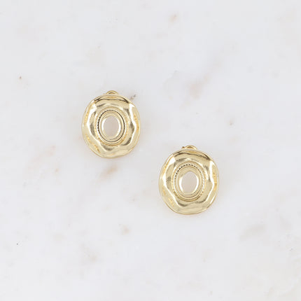 Stud earrings - 1 piece oval textured 22x24mm