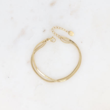Bracelet 3 rangs Amal - 2 mailles serpent et une maille miroir