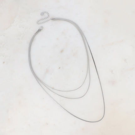 Collier 3 rangs Amal - 2 mailles serpent et une maille miroir