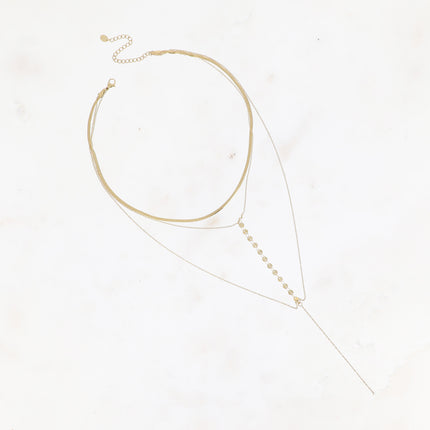 Collier 3 rangs Belinda - ras de cou, maille miroir, 2 forçats reliées par une chaîne de pastilles rondes