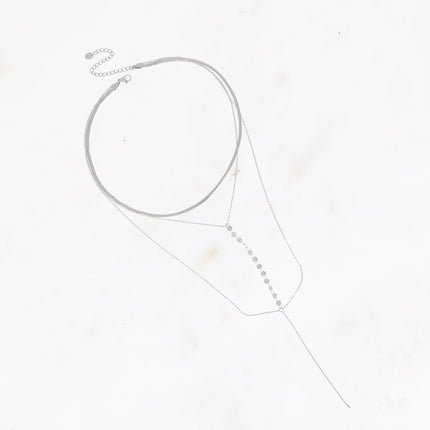 Collier 3 rangs Belinda - ras de cou, maille miroir, 2 forçats reliées par une chaîne de pastilles rondes