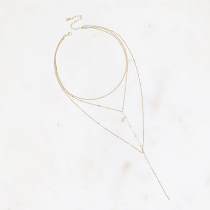 Collier 3 rangs Priya - ras de cou, maille miroir, 2 forçats alternées reliées par une chaîne de boules