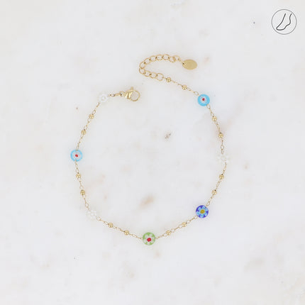 Chevillère - perles rondes avec motif fleur en acétate