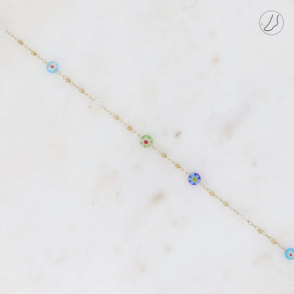Chevillère - perles rondes avec motif fleur en acétate