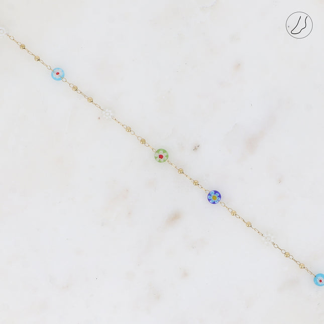 Chevillère - perles rondes avec motif fleur en acétate