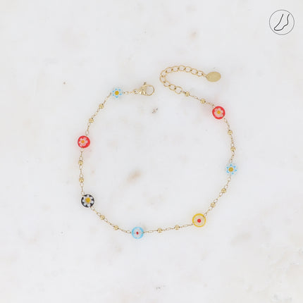 Chevillère - perles rondes avec motif fleur en acétate