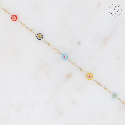 Chevillère - perles rondes avec motif fleur en acétate