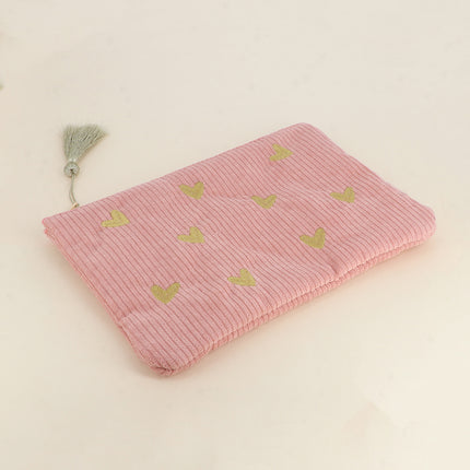 Pencil case - Hearts - corduroy - 20 x 14 cm