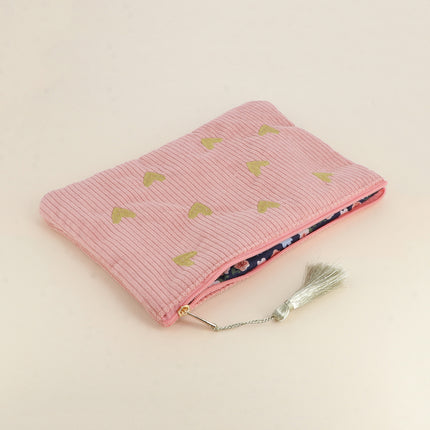 Pencil case - Hearts - corduroy - 20 x 14 cm