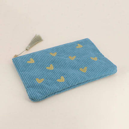 Pencil case - Hearts - corduroy - 20 x 14 cm