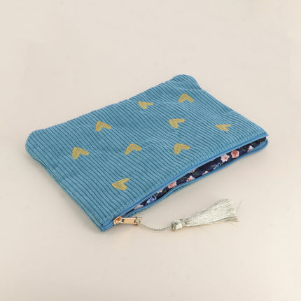 Pencil case - Hearts - corduroy - 20 x 14 cm