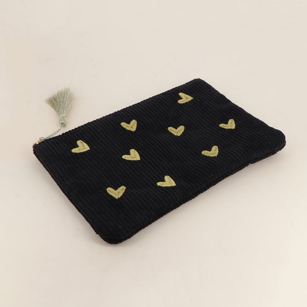 Pencil case - Hearts - corduroy - 20 x 14 cm