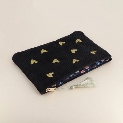 Pencil case - Hearts - corduroy - 20 x 14 cm