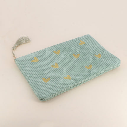 Pencil case - Hearts - corduroy - 20 x 14 cm