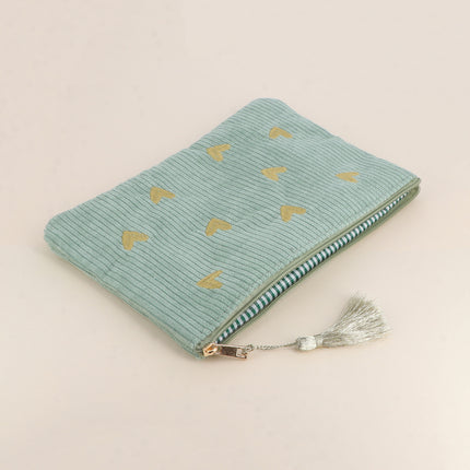 Pencil case - Hearts - corduroy - 20 x 14 cm
