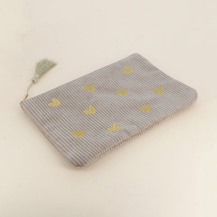 Pencil case - Hearts - corduroy - 20 x 14 cm