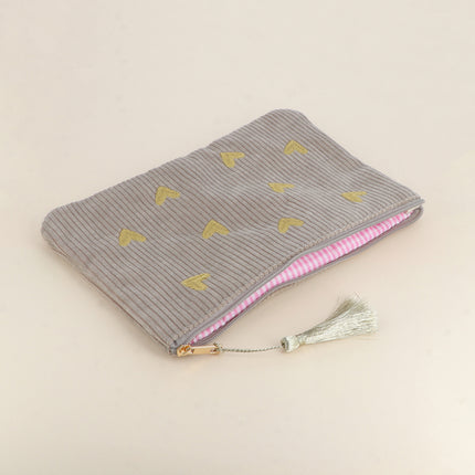 Pencil case - Hearts - corduroy - 20 x 14 cm