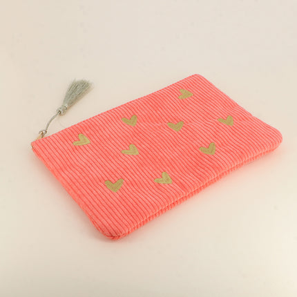Pencil case - Hearts - corduroy - 20 x 14 cm