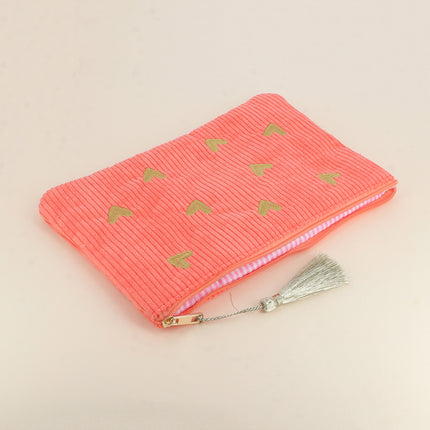 Pencil case - Hearts - corduroy - 20 x 14 cm