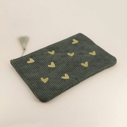Pencil case - Hearts - corduroy - 20 x 14 cm