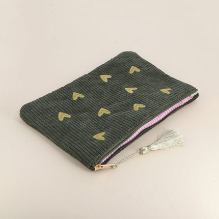 Pencil case - Hearts - corduroy - 20 x 14 cm