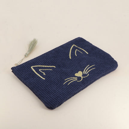 Pencil case - cat head - corduroy - 20 x 14 cm