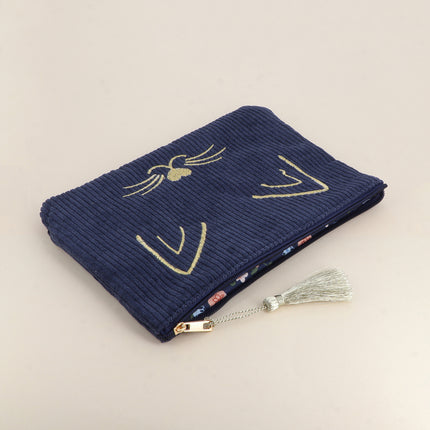 Pencil case - cat head - corduroy - 20 x 14 cm