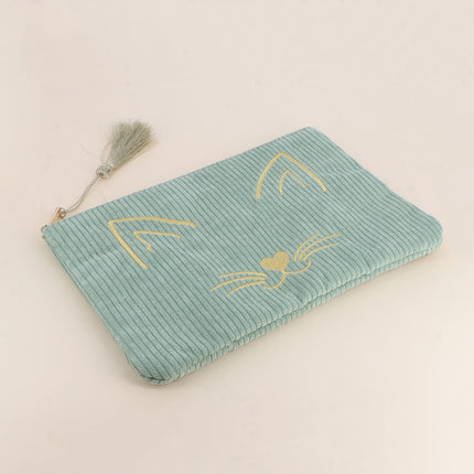 Pencil case - cat head - corduroy - 20 x 14 cm