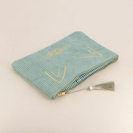 Pencil case - cat head - corduroy - 20 x 14 cm