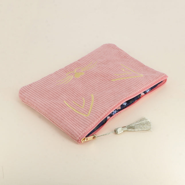 Trousse - tête de chat - velours côtelé - 20 x 14 cm