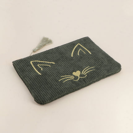 Pencil case - cat head - corduroy - 20 x 14 cm