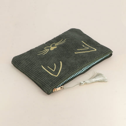 Pencil case - cat head - corduroy - 20 x 14 cm